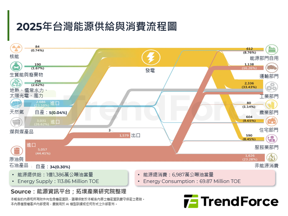 2025年台灣能源供給與消費流程圖