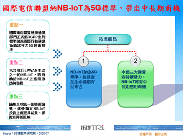 國際電信聯盟納NB-IoT為5G標準，帶出中長期商機