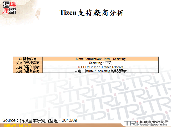 Tizen支持廠商分析
